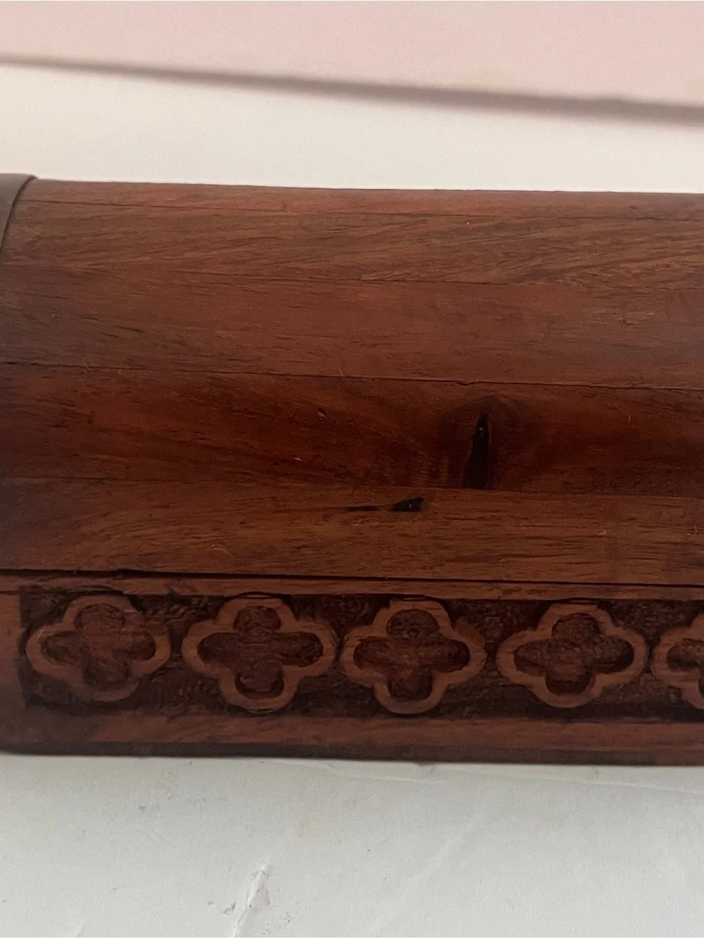 Vintage Carved Wooden Decorative Trinket Box - Rich Brown